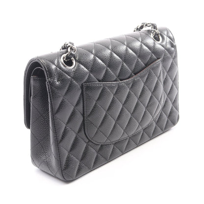 マトラッセ Wフラップ Wチェーンショルダーバッグ キャビアスキン ブラック シルバー金具 シャネル バッグ CHANEL