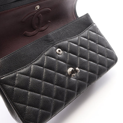 マトラッセ Wフラップ Wチェーンショルダーバッグ キャビアスキン ブラック シルバー金具 シャネル バッグ CHANEL