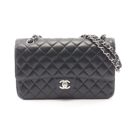 マトラッセ Wフラップ Wチェーンショルダーバッグ キャビアスキン ブラック シルバー金具 シャネル バッグ CHANEL