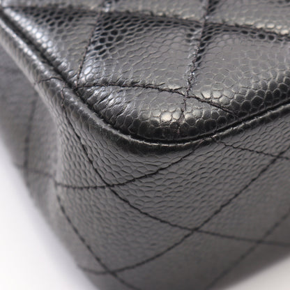 マトラッセ Wフラップ Wチェーンショルダーバッグ キャビアスキン ブラック シルバー金具 シャネル バッグ CHANEL