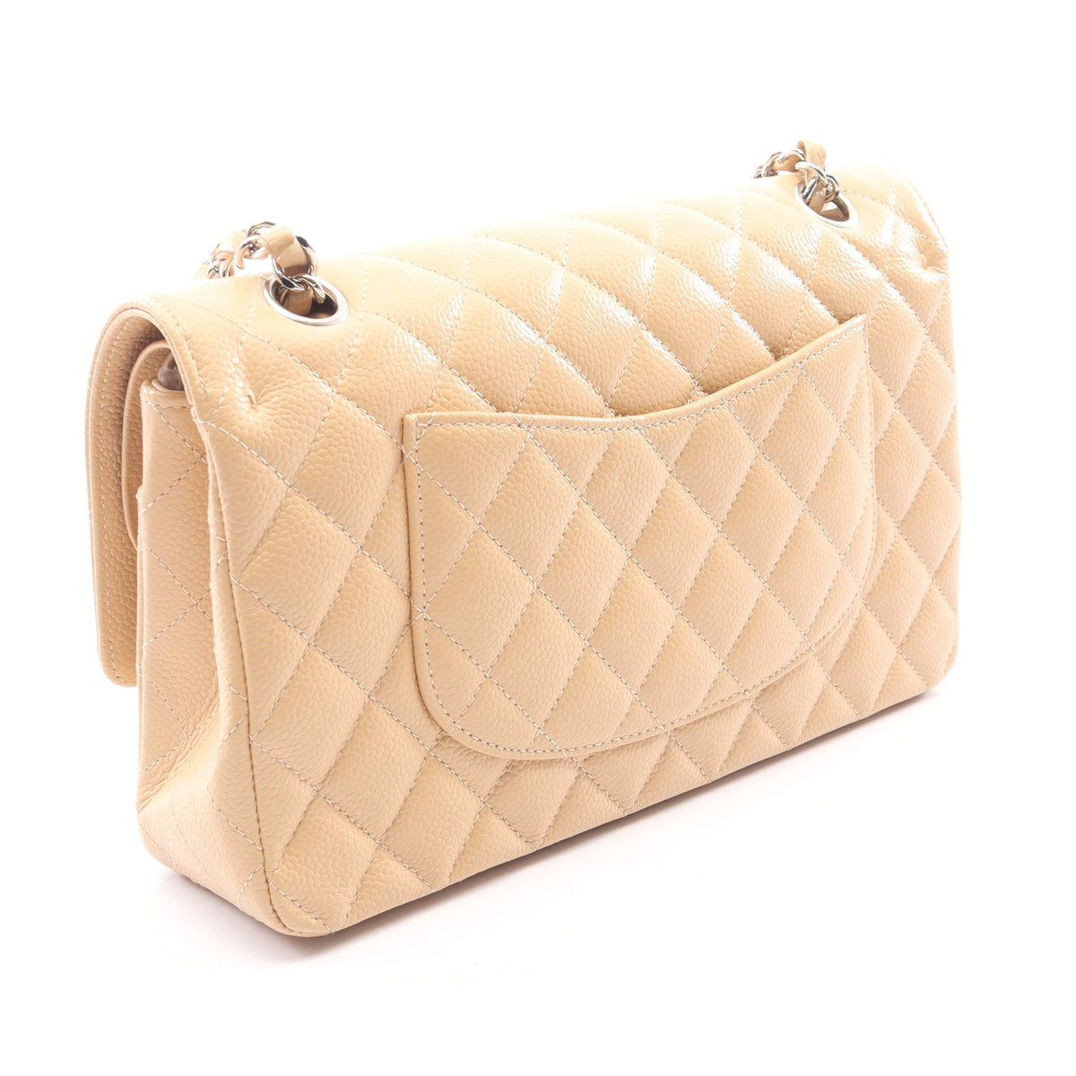マトラッセ Wフラップ Wチェーンショルダーバッグ キャビアスキン ベージュ シルバー金具 シャネル バッグ CHANEL