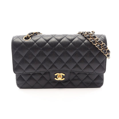 マトラッセ Wフラップ Wチェーンショルダーバッグ キャビアスキン ブラック ゴールド金具 シャネル バッグ CHANEL