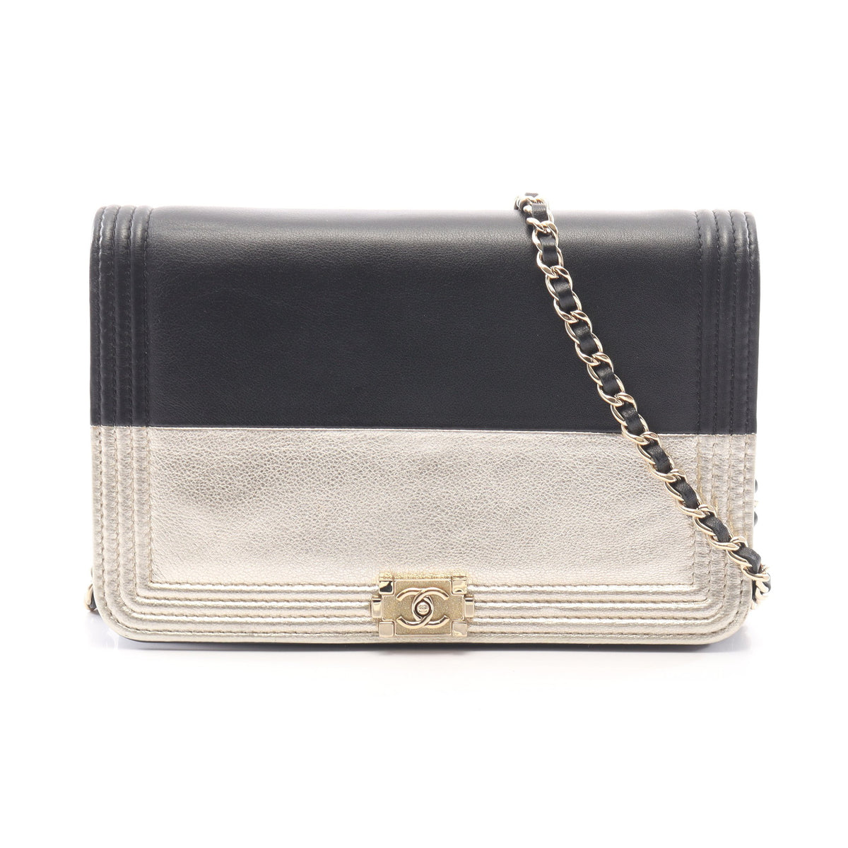 ボーイシャネル チェーンウォレット ラムスキン ブラック シャンパンゴールド ゴールド金具 シャネル バッグ CHANEL
