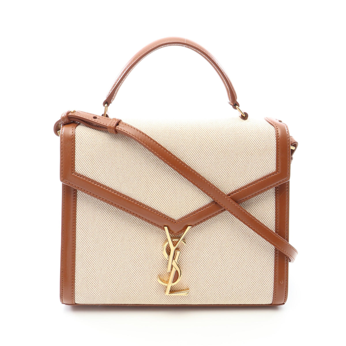 カサンドラ 2WAY ハンドバッグ キャンバス レザー アイボリー ブラウン サンローランパリ バッグ SAINT LAURENT PARIS