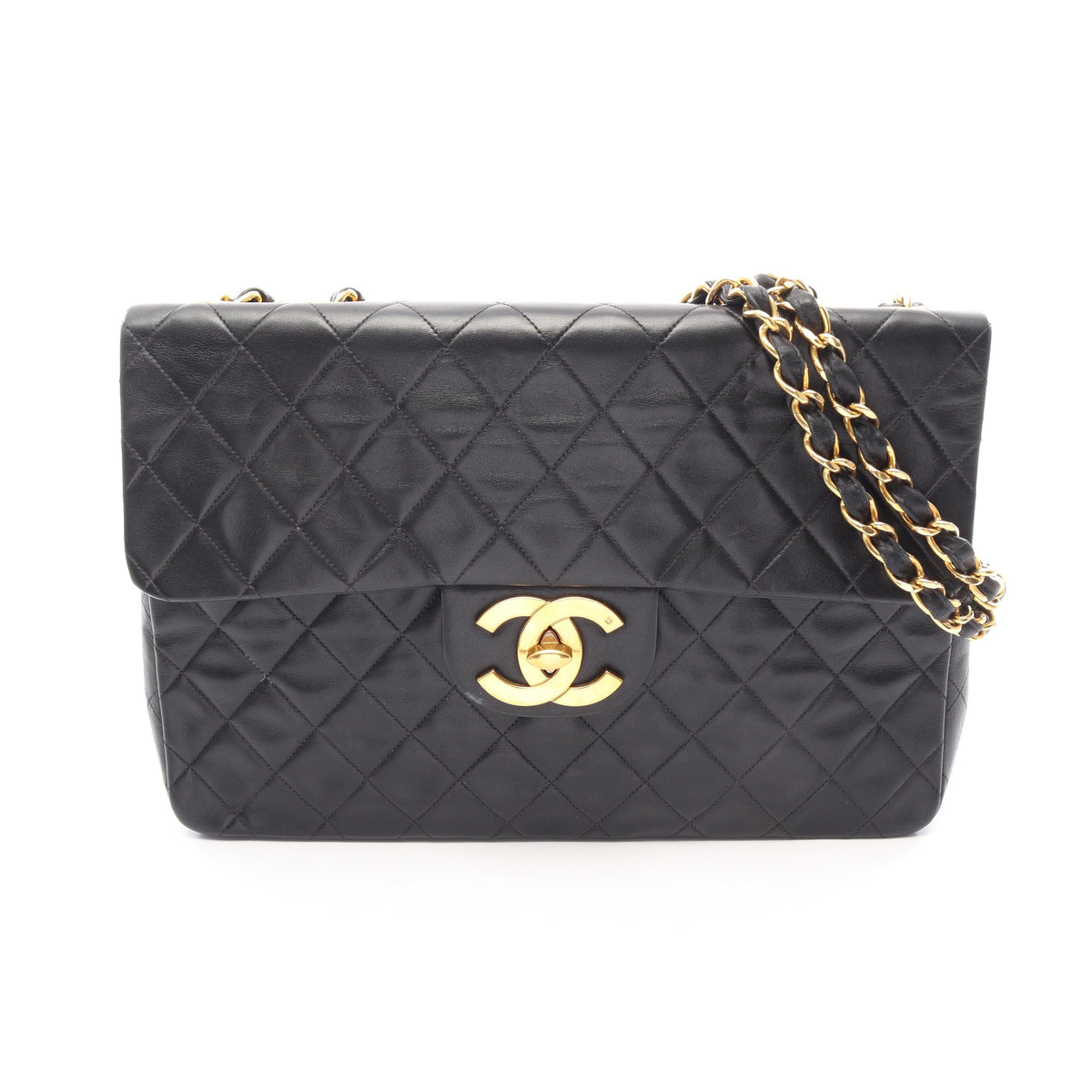 デカマトラッセ34 シングルフラップ Wチェーンショルダーバッグ ラムスキン ブラック ゴールド金具 シャネル バッグ CHANEL