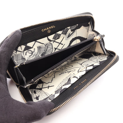 ココマーク ラウンドファスナー財布 レザー ブラック ゴールド金具 シャネル 財布・小物 CHANEL