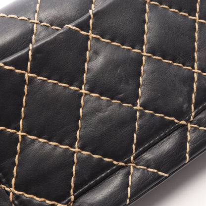 ワイルドステッチ Wチェーンショルダーバッグ ラムスキン ブラック ゴールド金具 シャネル バッグ CHANEL
