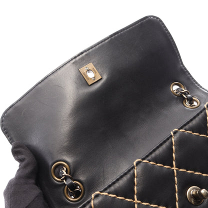 ワイルドステッチ Wチェーンショルダーバッグ ラムスキン ブラック ゴールド金具 シャネル バッグ CHANEL