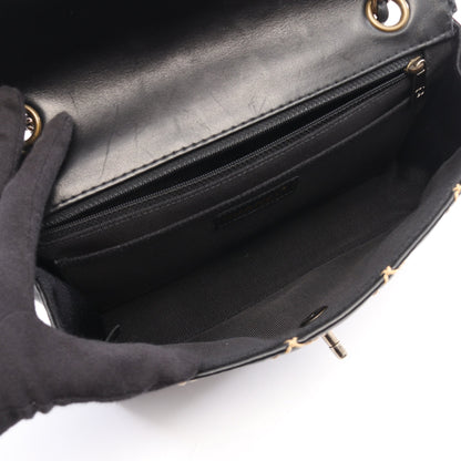 ワイルドステッチ Wチェーンショルダーバッグ ラムスキン ブラック ゴールド金具 シャネル バッグ CHANEL