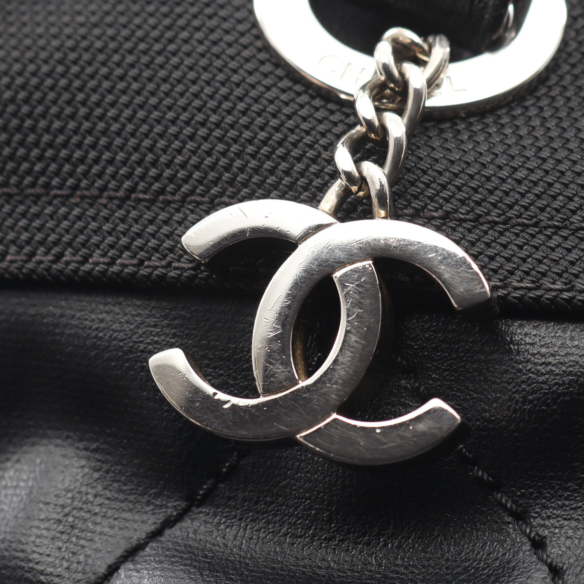 パリビアリッツMM ハンドバッグ トートバッグ コーティングキャンバス レザー ブラック シルバー金具 シャネル バッグ CHANEL