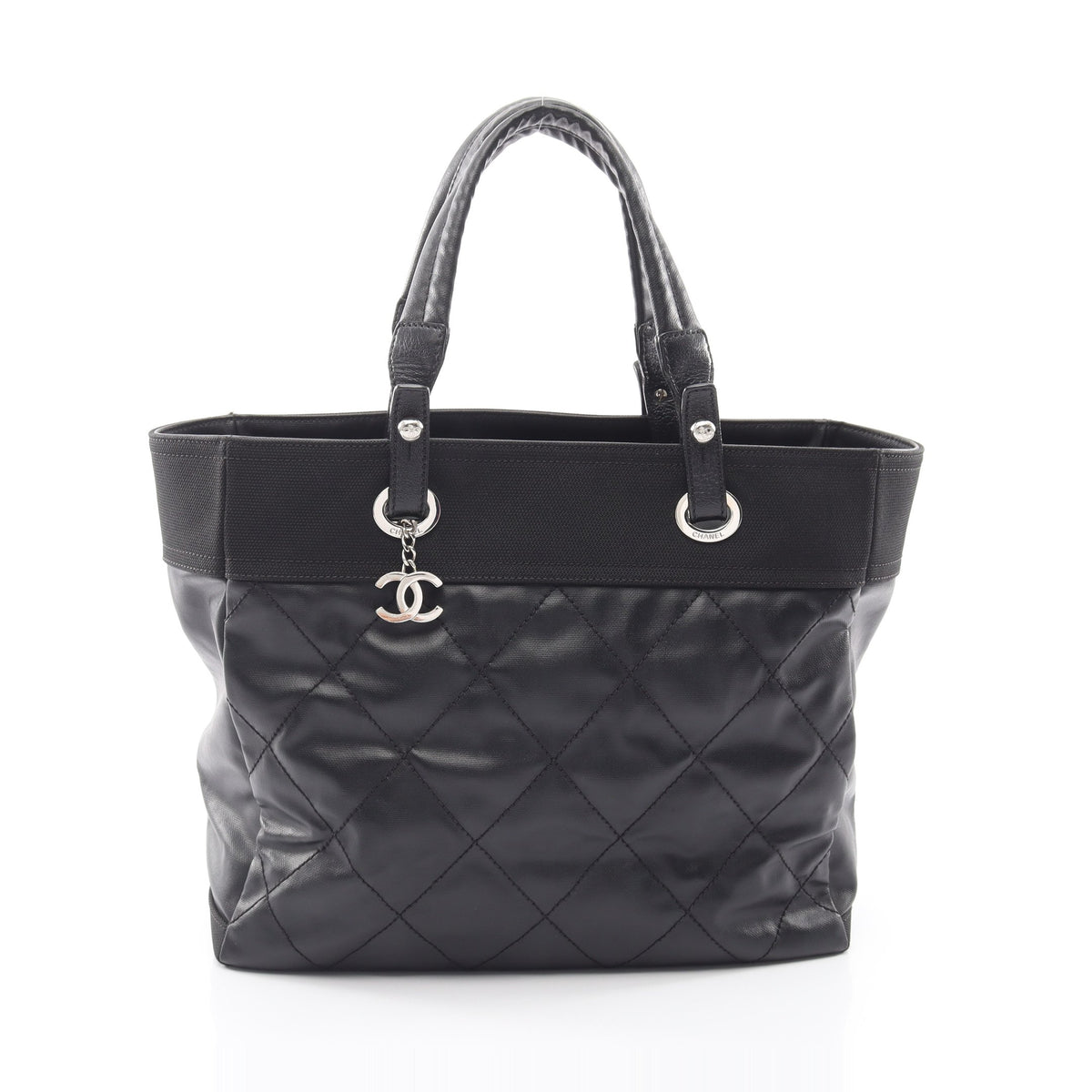 パリビアリッツMM ハンドバッグ トートバッグ コーティングキャンバス レザー ブラック シルバー金具 シャネル バッグ CHANEL