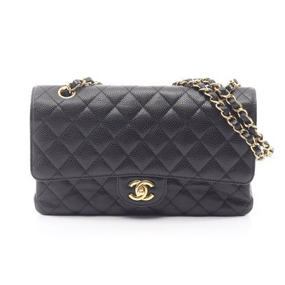 マトラッセ Wフラップ Wチェーンショルダーバッグ キャビアスキン ブラック ゴールド金具 シャネル バッグ CHANEL