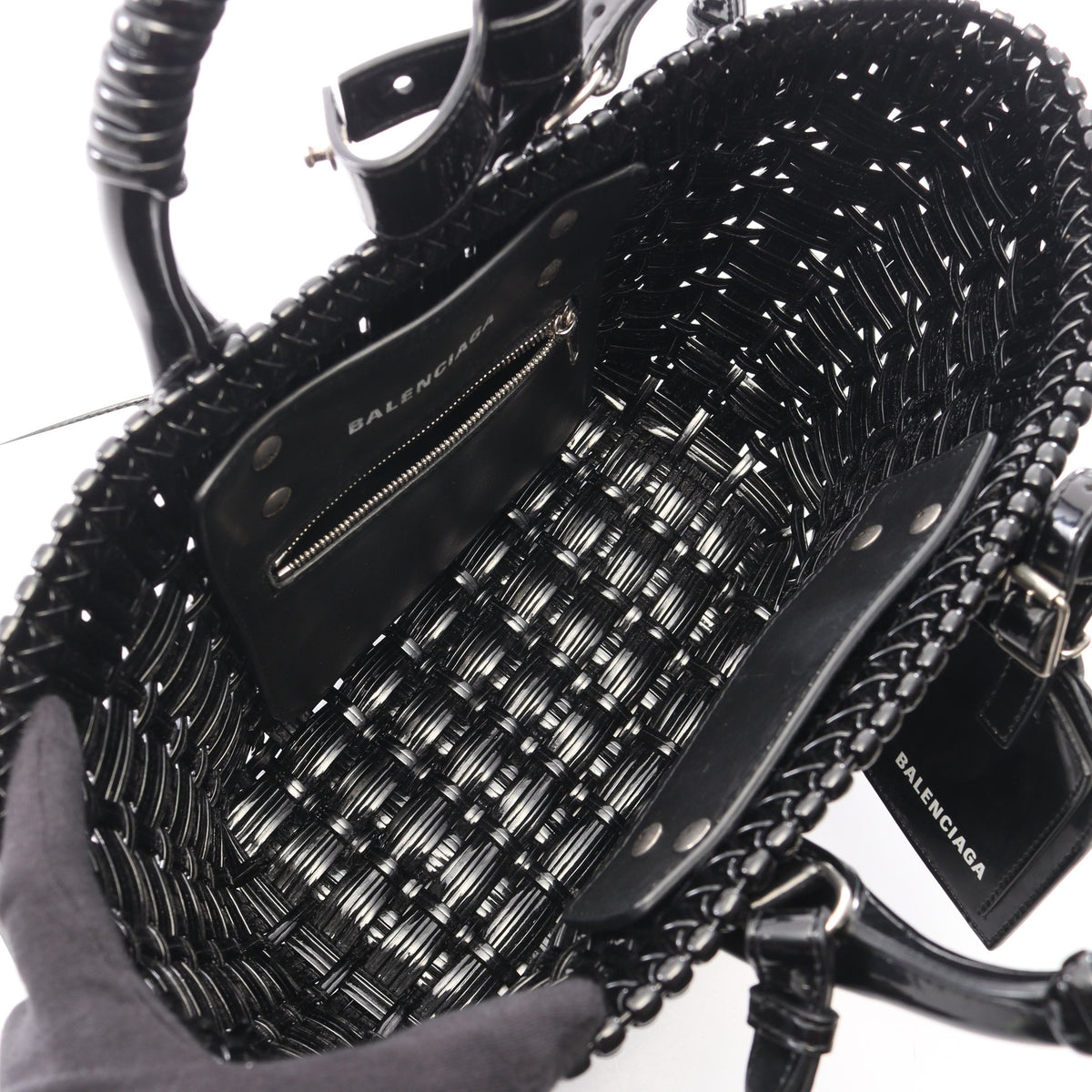 BISTRO XS ビストロ バスケットバッグ 2WAY ハンドバッグ トートバッグ エナメル ブラック バレンシアガ バッグ BALENCIAGA