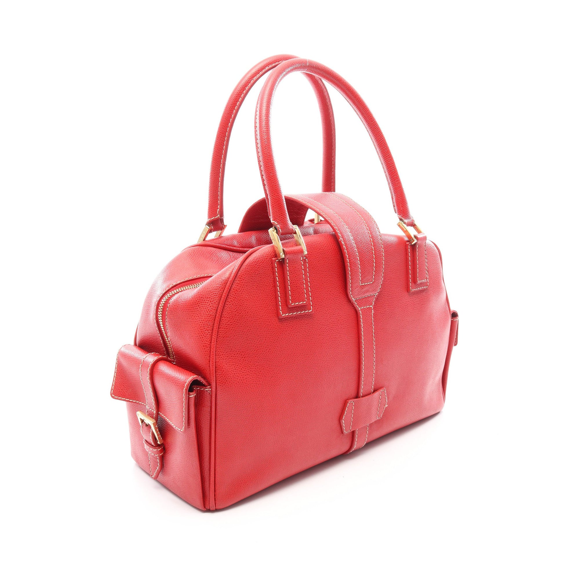 トラベラー ボーリング ハンドバッグ レザー レッド ロエベ バッグ LOEWE