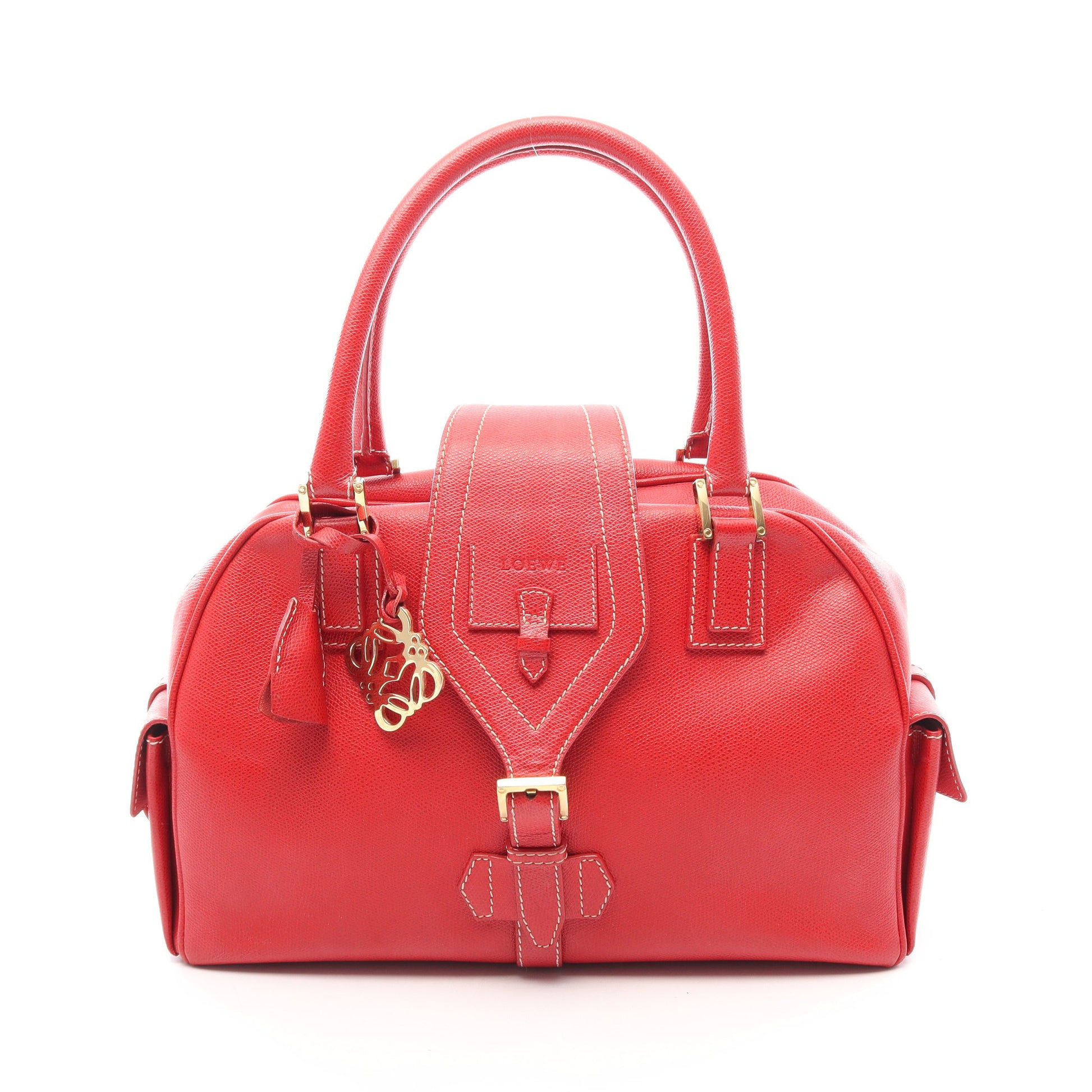 トラベラー ボーリング ハンドバッグ レザー レッド ロエベ バッグ LOEWE