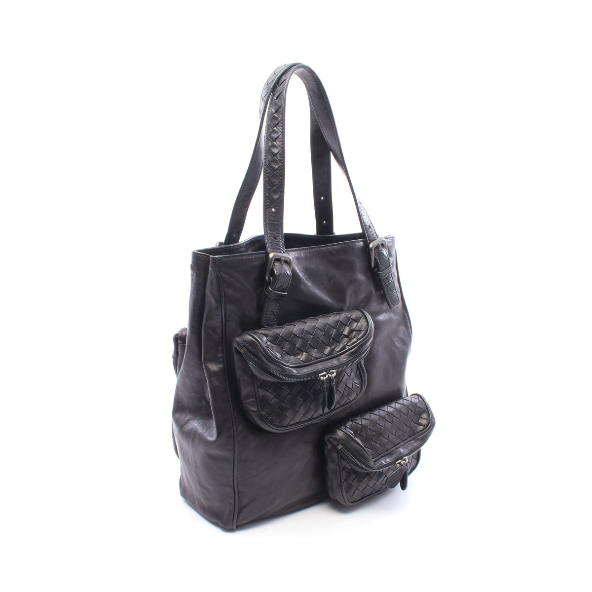 イントレチャート ハンドバッグ トートバッグ ラムスキン ブラック ボッテガヴェネタ バッグ BOTTEGA VENETA