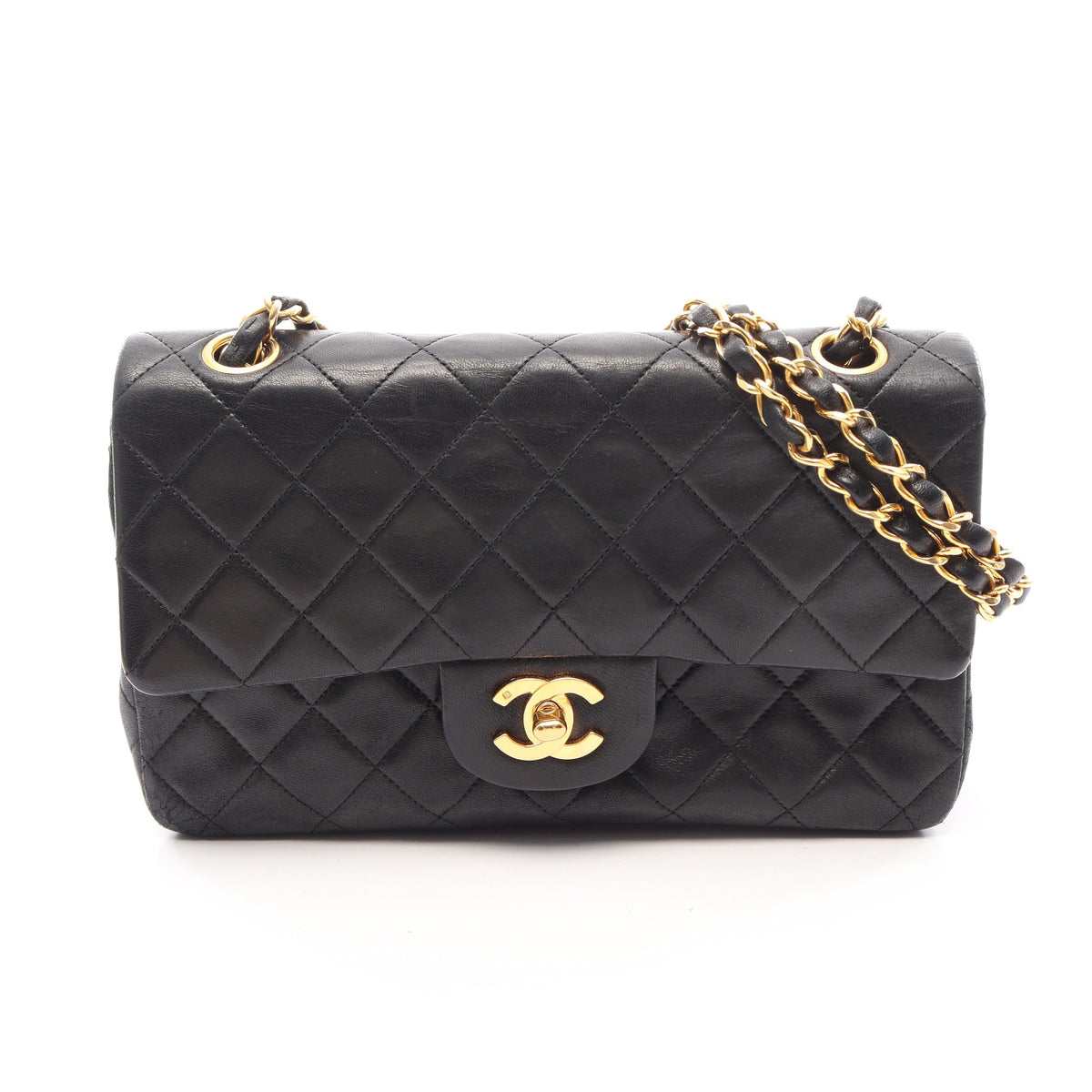 マトラッセ Wフラップ Wチェーンショルダーバッグ ラムスキン ブラック ゴールド金具 シャネル バッグ CHANEL