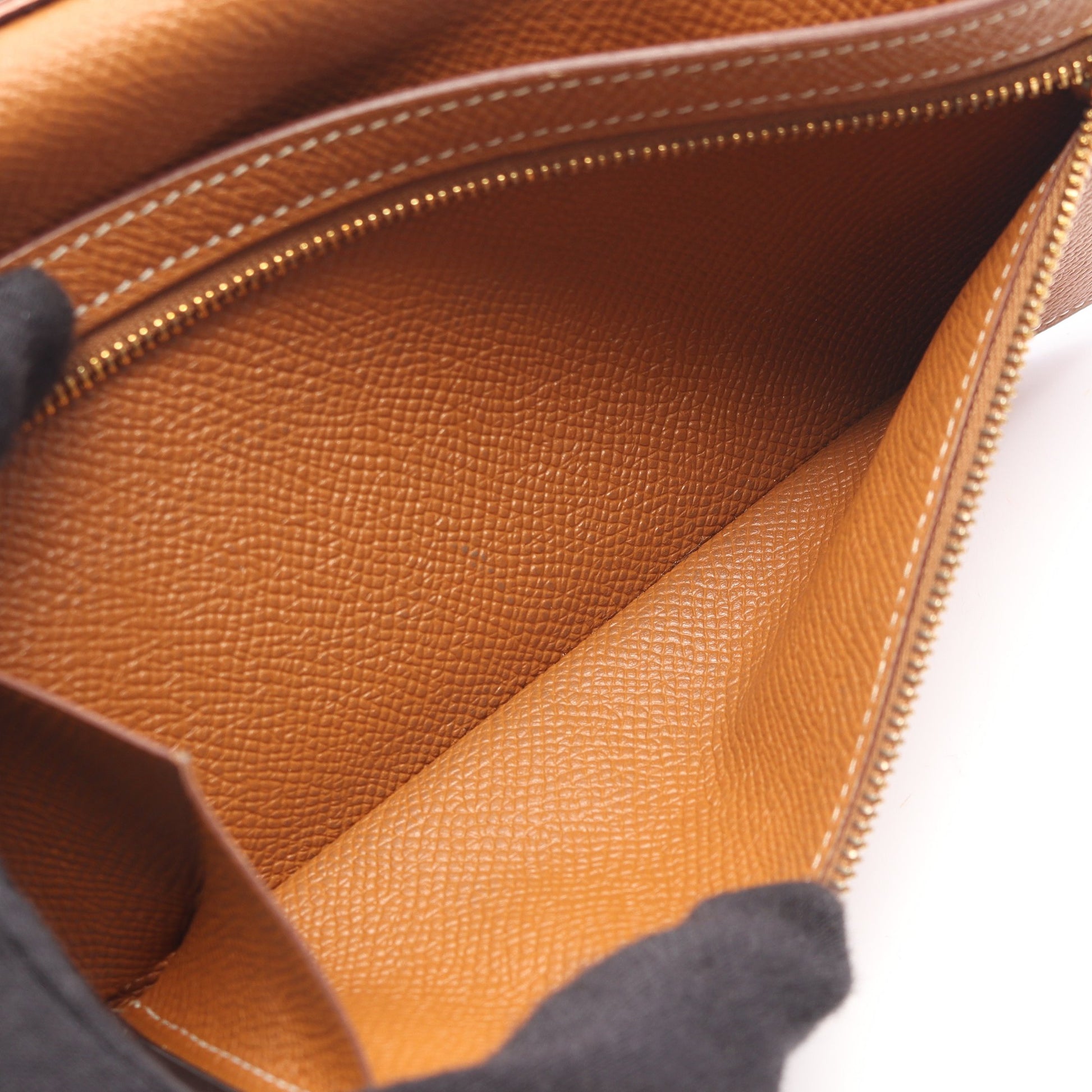 ベアンスフレ ゴールド 二つ折り長財布 ヴォーエプソン ブラウン ゴールド金具 A刻印 エルメス 財布・小物 HERMES