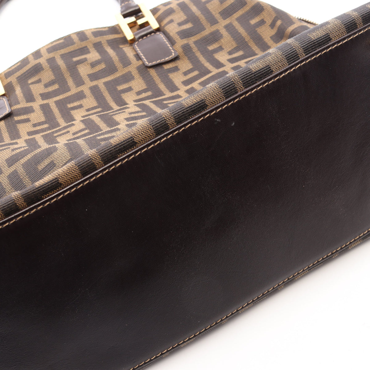ズッカ 2WAY ハンドバッグ キャンバス レザー ブラウン ダークブラウン フェンディ バッグ FENDI