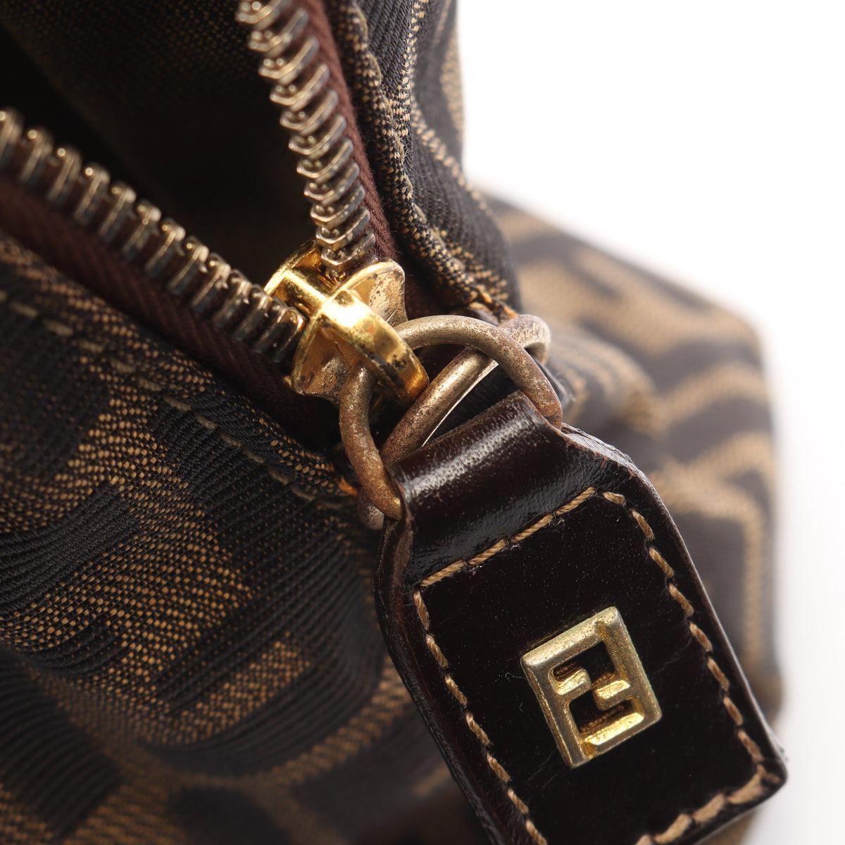 ズッカ 2WAY ハンドバッグ キャンバス レザー ブラウン ダークブラウン フェンディ バッグ FENDI