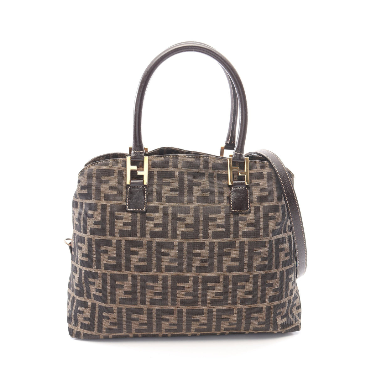 ズッカ 2WAY ハンドバッグ キャンバス レザー ブラウン ダークブラウン フェンディ バッグ FENDI