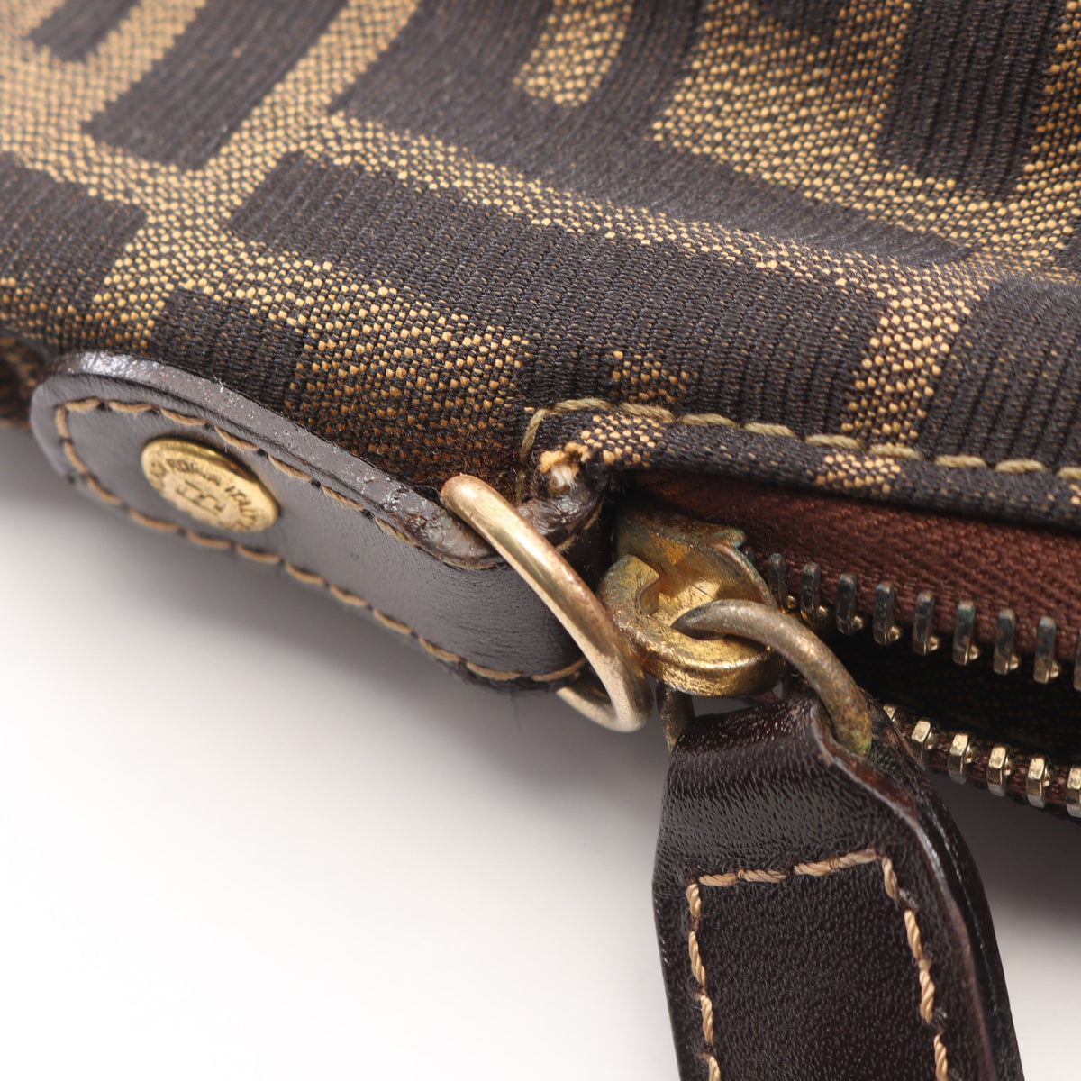 ズッカ 2WAY ハンドバッグ キャンバス レザー ブラウン ダークブラウン フェンディ バッグ FENDI