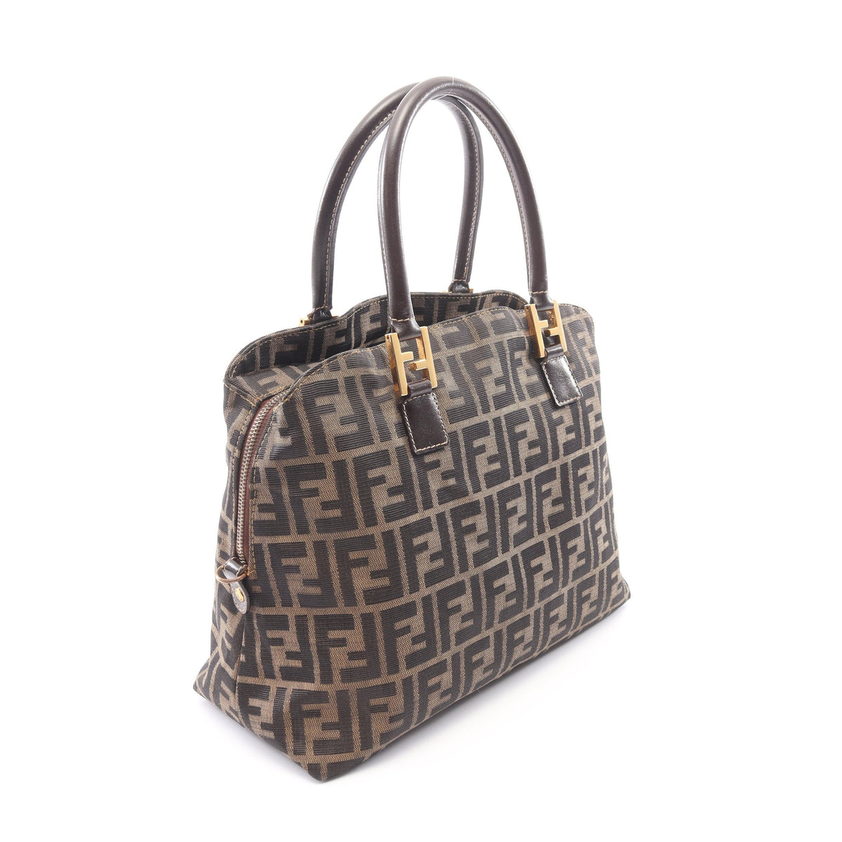 ズッカ 2WAY ハンドバッグ キャンバス レザー ブラウン ダークブラウン フェンディ バッグ FENDI