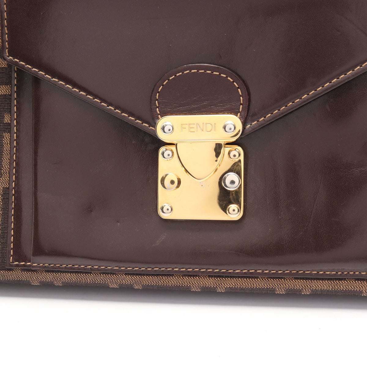 ズッカ 2WAY ハンドバッグ トートバッグ キャンバス レザー ブラウン ブラック フェンディ バッグ FENDI