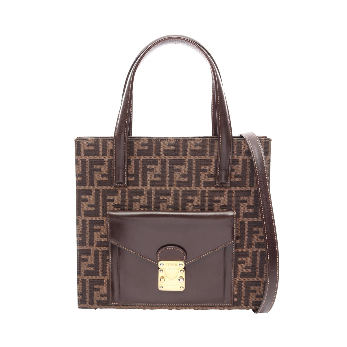 ズッカ 2WAY ハンドバッグ トートバッグ キャンバス レザー ブラウン ブラック フェンディ バッグ FENDI