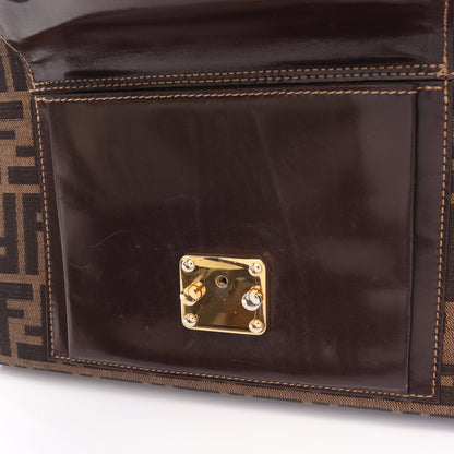 ズッカ 2WAY ハンドバッグ トートバッグ キャンバス レザー ブラウン ブラック フェンディ バッグ FENDI