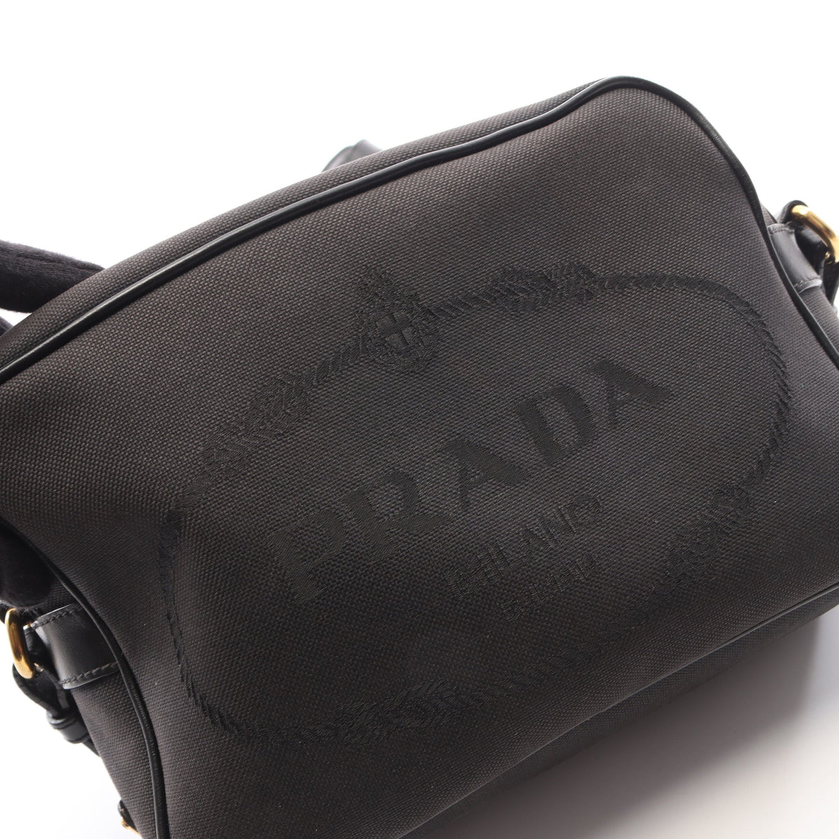 LOGO JACQUARD ロゴジャカード ショルダーバッグ キャンバス レザー ブラック プラダ バッグ PRADA