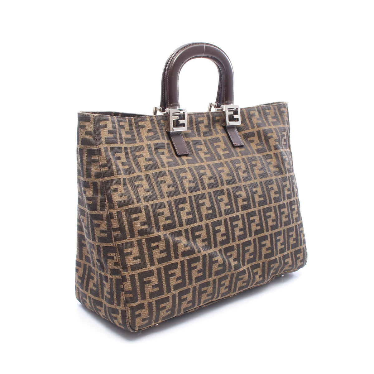 ズッカ ハンドバッグ トートバッグ キャンバス レザー ブラウン ブラック フェンディ バッグ FENDI