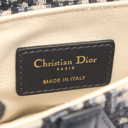 サドルバッグ ミニ オブリークジャカード ハンドバッグ キャンバス レザー アイボリー ネイビー クリスチャンディオール バッグ Christian Dior