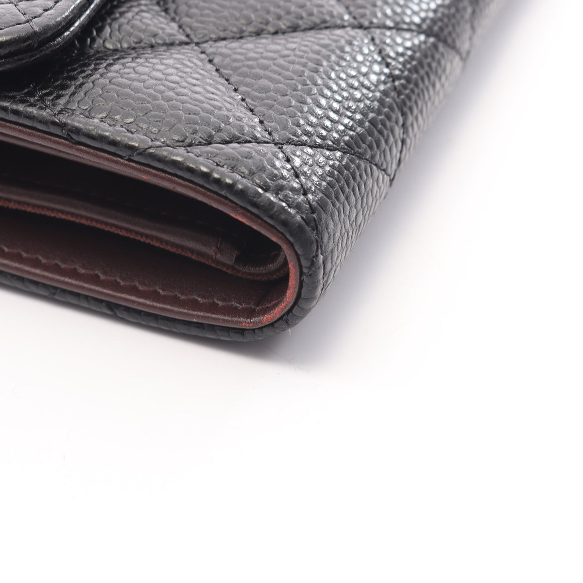 マトラッセ 三つ折り財布 キャビアスキン ブラック ゴールド金具 シャネル 財布・小物 CHANEL