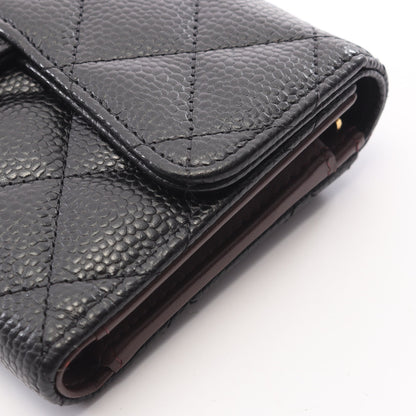 マトラッセ 三つ折り財布 キャビアスキン ブラック ゴールド金具 シャネル 財布・小物 CHANEL