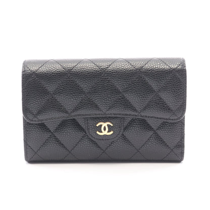 マトラッセ 三つ折り財布 キャビアスキン ブラック ゴールド金具 シャネル 財布・小物 CHANEL