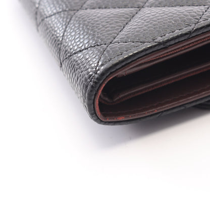 マトラッセ 三つ折り財布 キャビアスキン ブラック ゴールド金具 シャネル 財布・小物 CHANEL