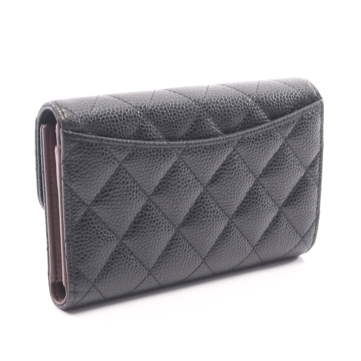 マトラッセ 三つ折り財布 キャビアスキン ブラック ゴールド金具 シャネル 財布・小物 CHANEL