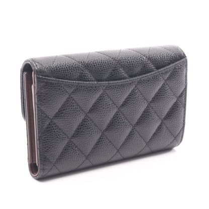 マトラッセ 三つ折り財布 キャビアスキン ブラック ゴールド金具 シャネル 財布・小物 CHANEL