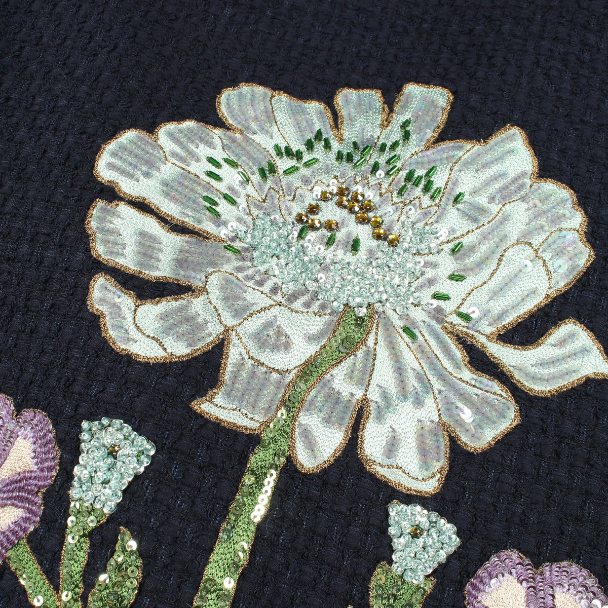 ツイードダブルブレストジャケット ビーズ スパンコール刺繍 テーラードジャケット コットン ネイビー グッチ アウター GUCCI