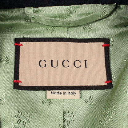ツイードダブルブレストジャケット ビーズ スパンコール刺繍 テーラードジャケット コットン ネイビー グッチ アウター GUCCI