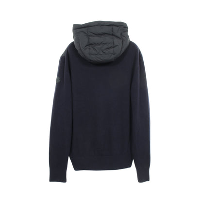 CARDIGAN TRICOT ニット切替 フード付き ダウンジャケット ウール カシミヤ レザー ネイビー モンクレール