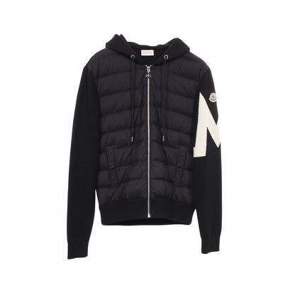 CARDIGAN TRICOT ニット切替 フード付き ダウンジャケット ウール ナイロン コットン ブラック モンクレール アウター MONCLER