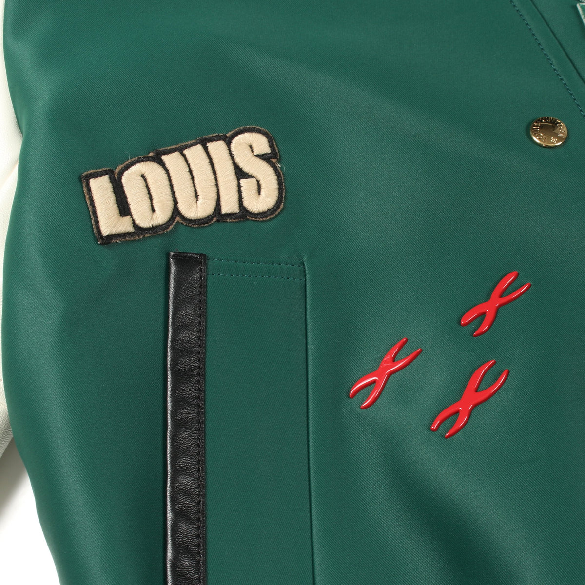 バーシティジャケット スタジャン シルク レザー グリーン ホワイト ブラック ルイヴィトン アウター LOUIS VUITTON