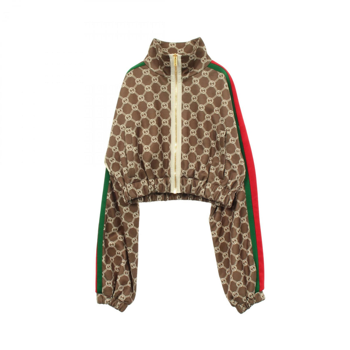 インターロッキングG シェリーライン クロップド トラックジャケット コットン ブラウン レッド グリーン グッチ アウター GUCCI