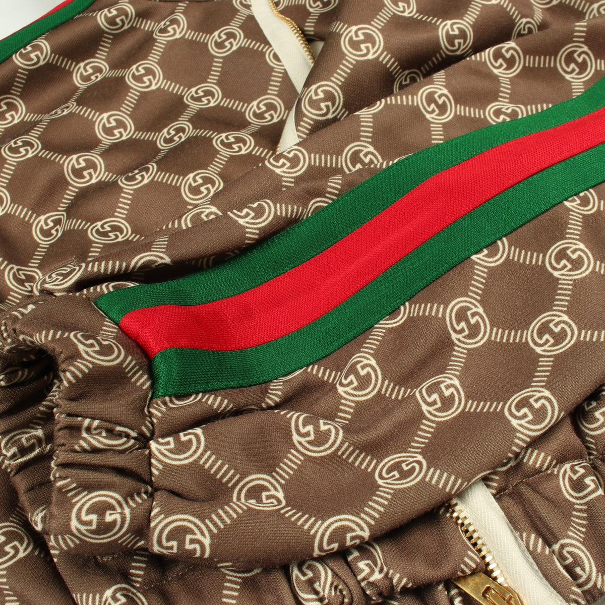 インターロッキングG シェリーライン クロップド トラックジャケット コットン ブラウン レッド グリーン グッチ アウター GUCCI