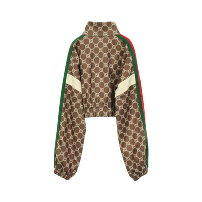 インターロッキングG シェリーライン クロップド トラックジャケット コットン ブラウン レッド グリーン グッチ アウター GUCCI