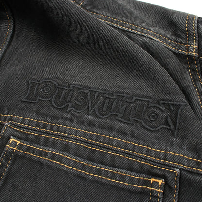 ロゴ刺繍 デニムジャケット コットン ブラック ルイヴィトン