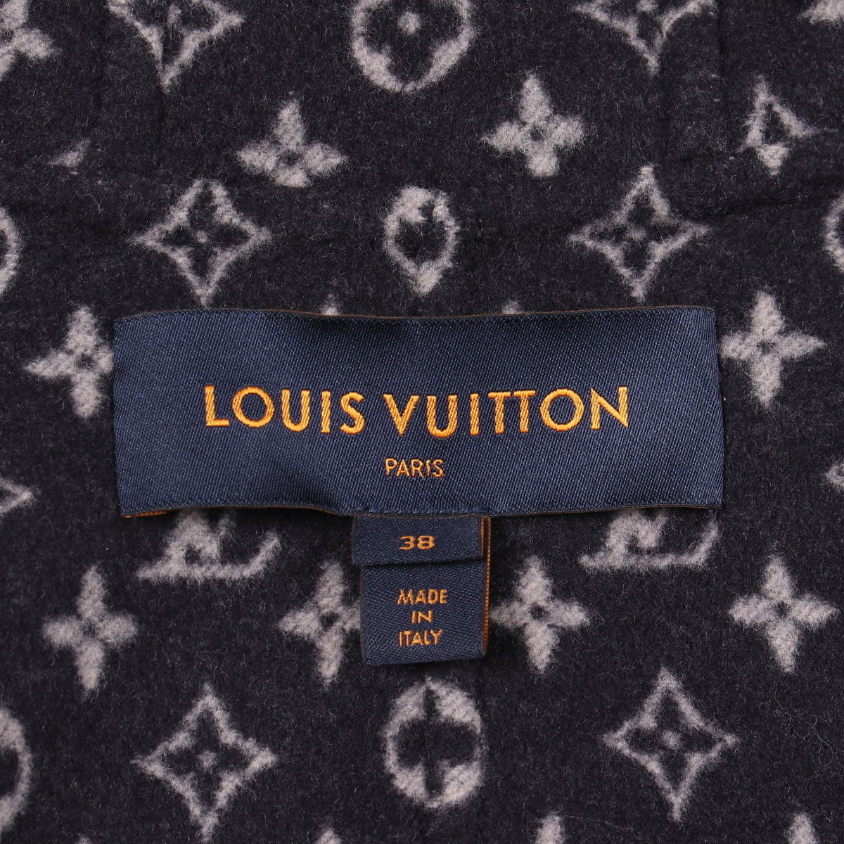 裏地モノグラム フード付き ラップコート ガウンコート ウール シルク ネイビー ルイヴィトン アウター LOUIS VUITTON