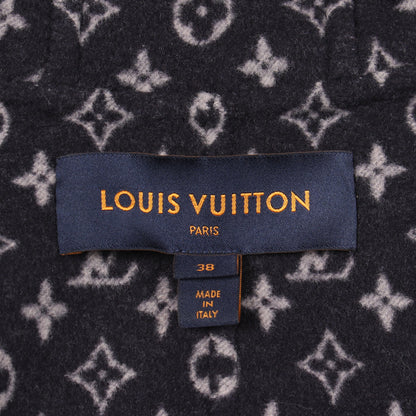 裏地モノグラム フード付き ラップコート ガウンコート ウール シルク ネイビー ルイヴィトン アウター LOUIS VUITTON